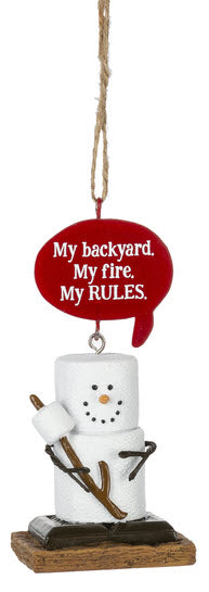 S'more Campfire Ornament "My backyard, my fire, my rules"