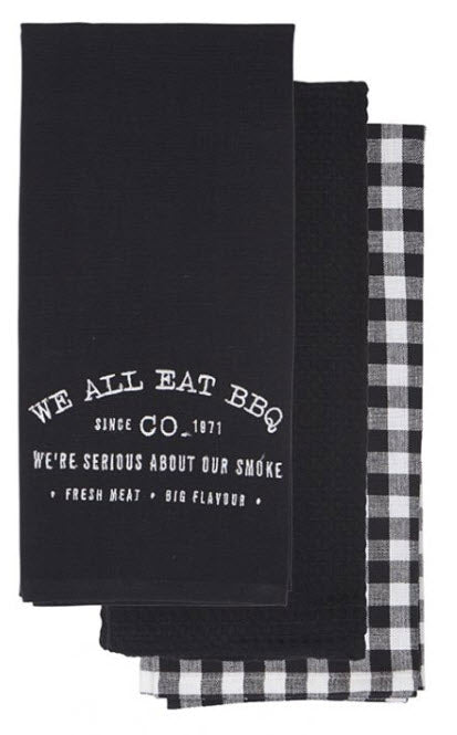 We All Eat BBQ embroidered Tea Towel set - 3 piece