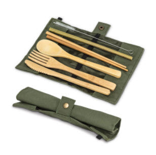 7-Piece Cutlery Set in a Portable Roll - Green